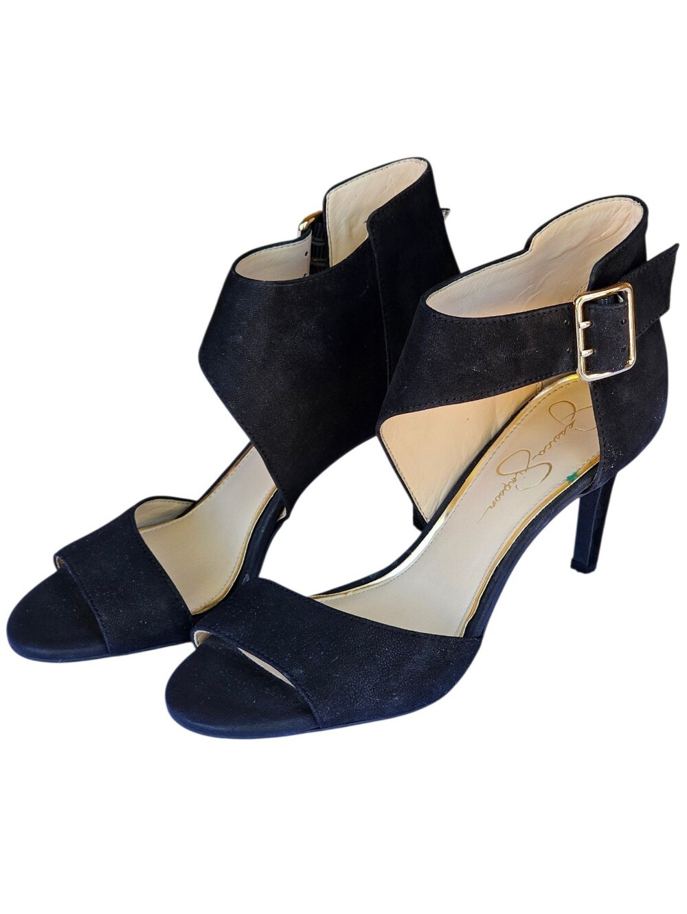 Jessica Simpson Black Suede Cutout Ankle Strap Heels